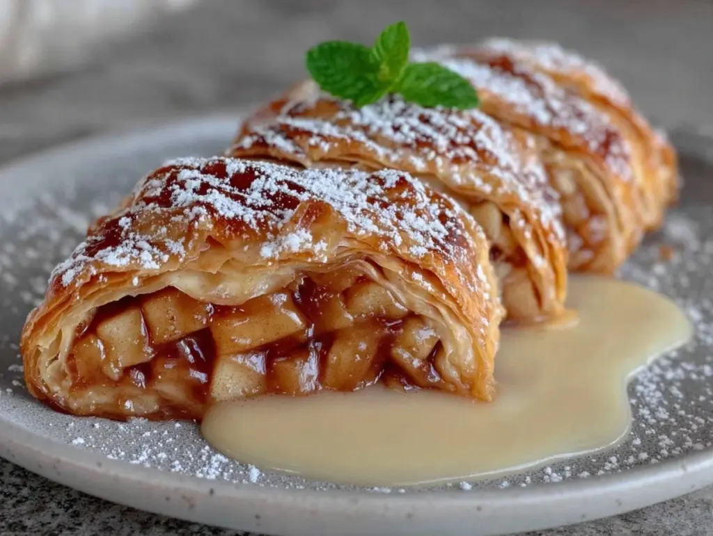 Einfacher Apfelstrudel mit Vanillesauce - featured image
