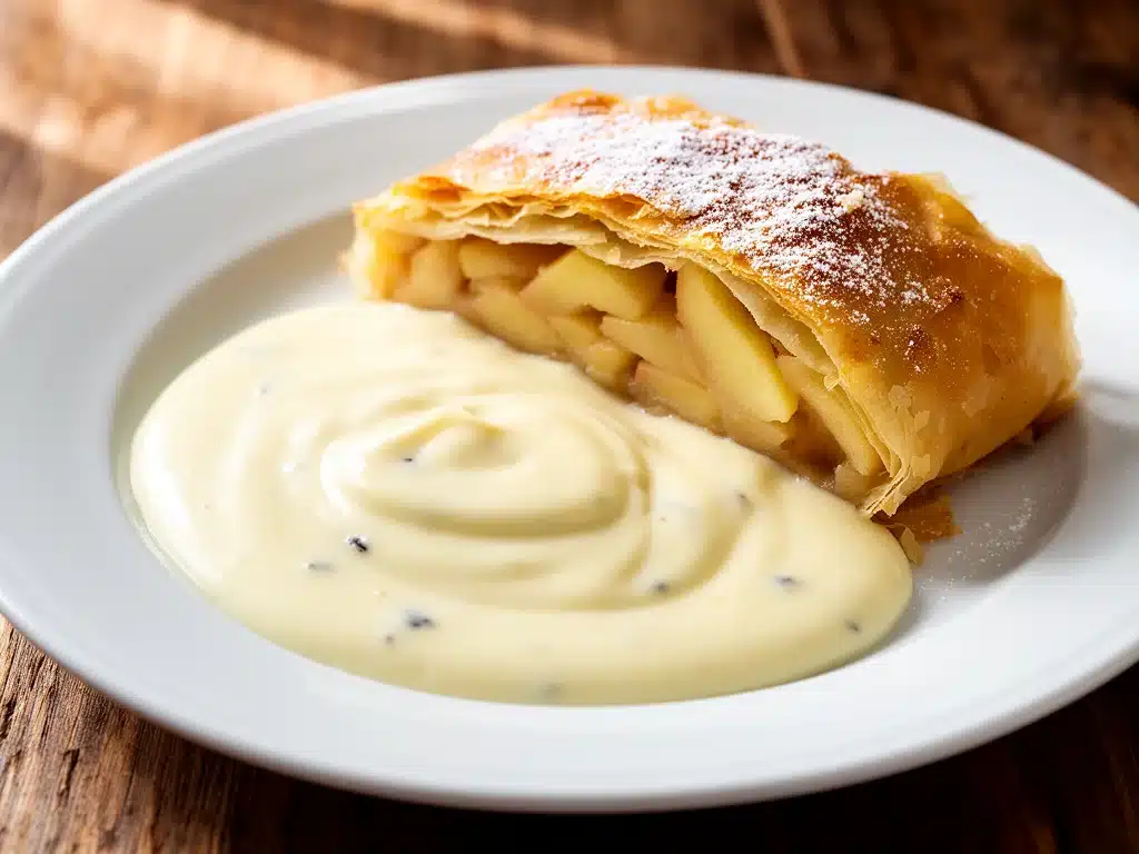 Knuspriger Apfelstrudel mit Vanillesauce - featured image